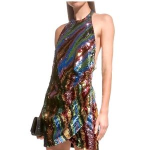 RONNY KOBO SEQUINS Multicolor Sequin Halter Dress